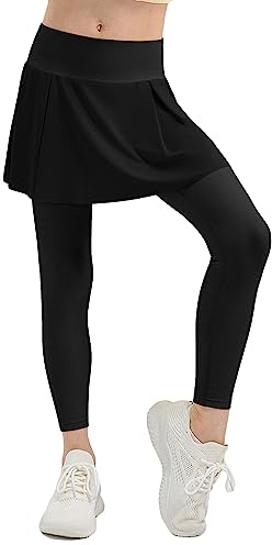NCTCITY Leggings Sportivi con Gonne Bambine e Ragazze Pantaloni Lunghi da Corsa Protezione Solare UPF 50+ Stretch Bambina Leggins da Danza per Esercizio Yoga Jogging Balletto Ginnastica
