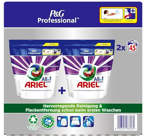 Ariel Professional All-in-1 Pods Color Detersivo 90 lavaggi, (2 x 45 capsule), eccellente rimozione delle macchie fin dal primo lavaggio