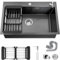 AKOZLIN Black Kitchen Sink 304 Stainless Steel Large Drop-in Single Bowl Sink with Siphon Drainer/Adjuctable Basket/Soap Dispenser/Overflow Device for Kitchen Bar Home 26.8×17.7×7.87