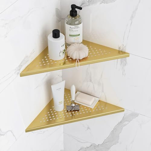 Neodrain Lot de 2 étagères de douche d'angle en acier inoxydable 304 - Pour salle de bain et cuisine - Doré