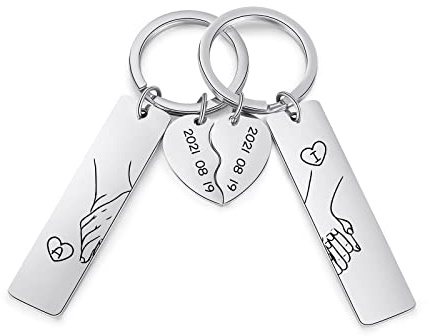 Kaululu Personalised Name Keyrings for Couple Customised Keychain with Engraving Name Text Letter 2 CPS 1 Set Keyrings for Women Men Partner Memorial Gift for Him Her Couple