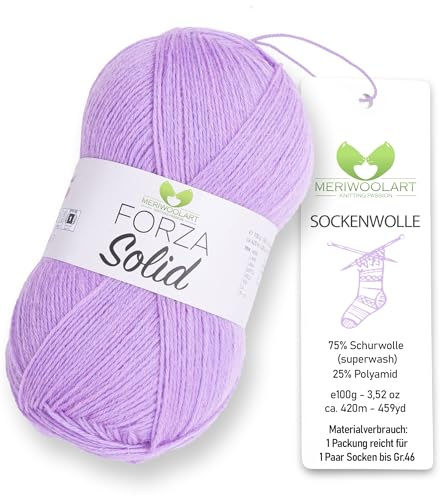 MeriWoolArt® Sockgarn 4-trådigt – 100g Merinoullgarn för stickning & virkning, 75% ny ull (superwash), 25% polyamid, 420m – Perfekt för herr- & damsockor, tröjor & koftor