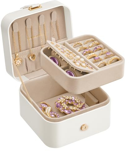 SONGMICS Jewelry Box, Travel Jewelry Case, 2-Layer Jewelry Holder Organizer, Portable Versatile Earring Storage, for Small Accessories, Cloud White UJBC185W03