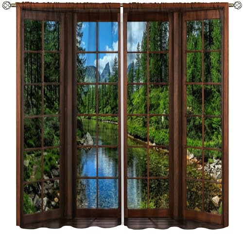 VUMIVI Forest Curtains Rivers Mountains Conifers Beautiful Natural Landscapes Window Treatments for Kitchen Bedroom Living Dining Room Office 42 W X 44.5 L