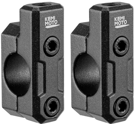 KEMIMOTO 2 Piezas Soporte para Espejo Retrovisor de Moto 10mm, Abrazadera de Aluminio, Montaje Universal para Manillar de 22mm (7/8), Negro