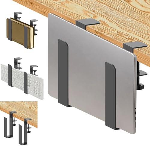 ALEENFOON Support Réglable Bureau Latéral Anti-rayures à Suspendre Sans Perforation Support Latéral Ordinateur Portable pour Tablettes Documents et livre (noir)
