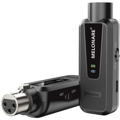 Melonare Plug on UHF 900MHz XLR Wireless Microphone Adapter, XLR Wireless Audio Transmitter & Receiver System, 164ft Range, +48V Phantom Power for Mic, Audio Mixer and PA Setup (MX-1)