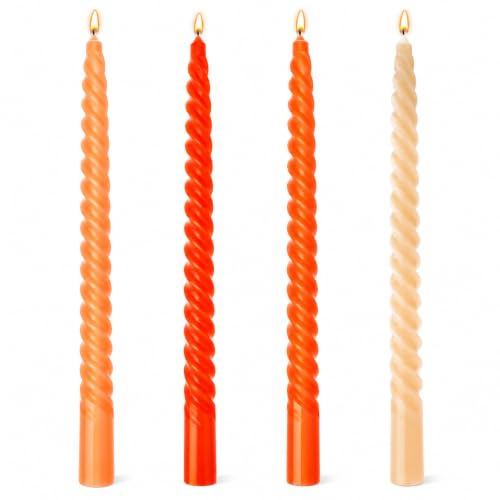 Bolosa Pack of 4 Twisted Orange Taper Candles, 10 Inch Unscented