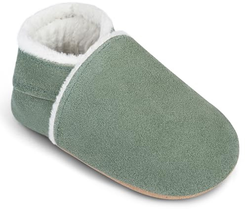 IceUnicorn Chaussons d'éveil pour bébé - Chaussures d'hiver - Doublées - En cuir souple - Semelles en daim - Chaussons en cuir, Nr vert clair, 0-6 mois