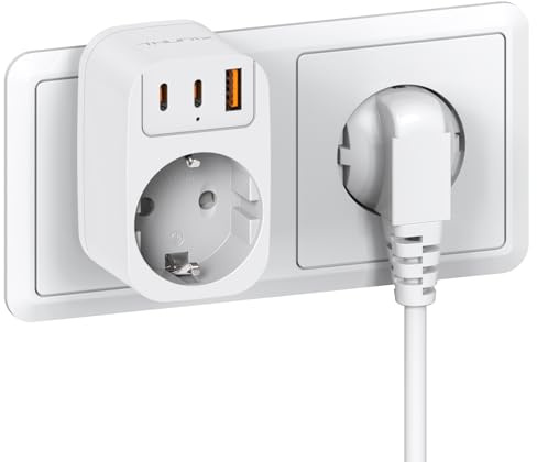 Ladron Enchufes con USB C, 4 en 1 Ladrón Enchufes Multiples USB 4000W, Regleta Pared con 2 USB C+1 USB A Cargador para Oficina, Cocina, Compatible con Móviles, Blanco