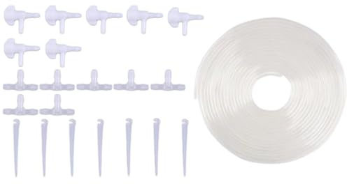 Sghtil Lot de 7 compte-gouttes automatiques - Système d'irrigation de jardin avec tuyau de 7 m - Pour pelouse, serre, parterre de fleurs, légumes, plate-bande surélevée - Arbre extérieur