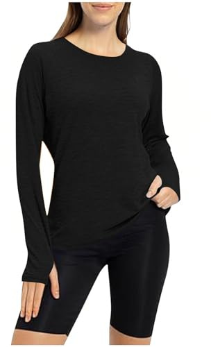 T-shirt fonctionnel à manches longues pour femme avec trous pour les pouces - T-shirt de sport respirant - T-shirt de course léger avec col rond pour l'entraînement et la vie quotidienne