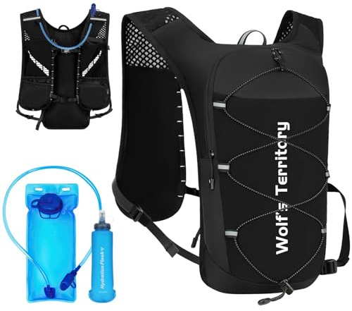 Kujizpu Sac à Dos Hydratation 5L, Gilet Running Homme avec 10 Poches | Poche à Eau 2L + Gourde 500ml, Réfléchissant Sac Hydratation Trail Running Réfléchissant Femme avec Sifflet de Sécurité