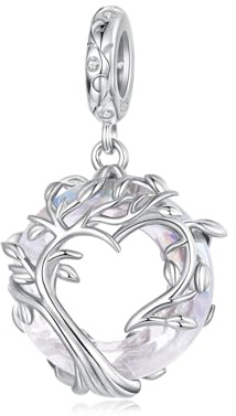 Kerraom Pendentif Arbre de la Vie Argent 925 Cristal, Pendentif Arbre de la Vie Cristal pour Bracelets Européens - Cadeau pour Femme et Fille à Fête des Mères, Saint-Valentin, Anniversaire