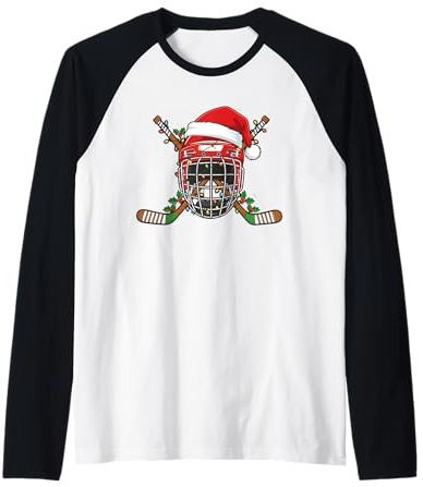 Casque de Hockey sur Glace de Noël pour Hommes, garçons, Enfants, Adolescents Manche Raglan
