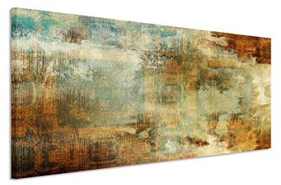 150x50cm Leinwandbild auf Keilrahmen Acryl Malerei abstrakt blau braun rot beige Wandbild auf Leinwand als Panorama