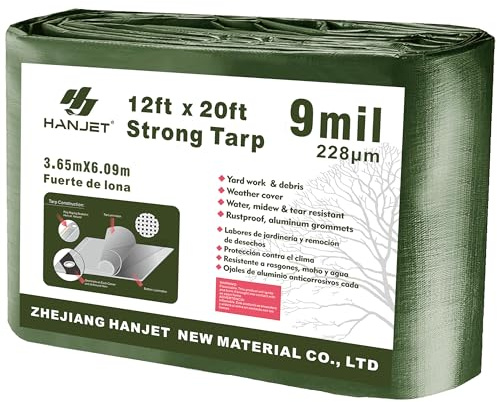 Hanjet Thick Camping Tarp 12' x 20' 9-mil Shelter Waterproof Tarps for Boat Pool Green