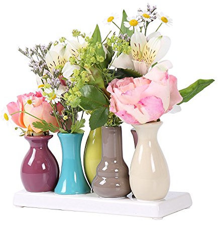 Jinfa Handgefertigte kleine Keramik Deko Blumenvasen Set aus 7 Vasen in bunt