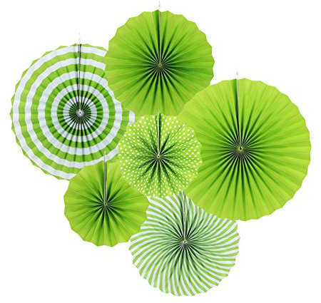 SUNBEAUTY 6er Set Papierfächer Grün Rosetten Fächer Dekoration für Party Feier Geburtstag Kombination 21cm 31cm 42cm (Grün)