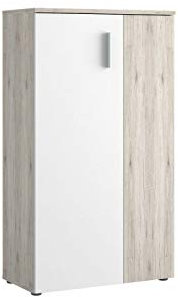 FORTE Boots Schuhschrank 70, Schuhschrank mit 2 Türen, Flurschrank, Aufbewahrungsschrank, Abstellraum, Holzwerkstoff, Sandeiche Holzdekor/Weiß, 70 cm breit x 120 cm hoch x 34 cm tief