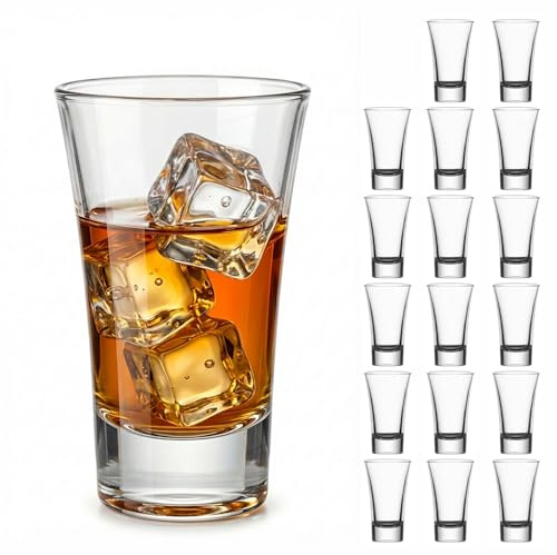 TAOUNOA 18 Pack Shot Glasses, 2 OZ Heavy Base Clear Shot Cups for Whiskey, Tequila, Vodka, Espresso - Durable Glasses Drinking Set for Home, Bars & Parties