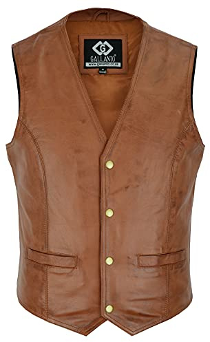 Gallanto Mens Soft Black Leather Waistcoat, Party Fashion Designer Vest Stylish Real Soft Sheepskin Leather Waistcoats Snap Button