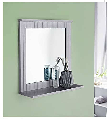 Homme Concept Grey Wall‑Mounted Bathroom Mirror & Shelf – 40 cm Vanity Mirror with Cosmetics Shelf, Moisture‑Resistant MDF