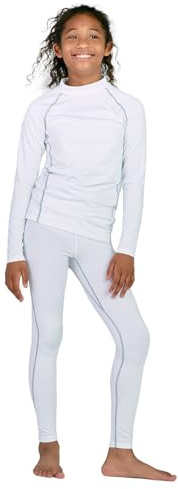 LAPASA Ensemble de sous-Vêtements Thermiques Fille Enfant Haut Manches Longues et Pantalon pour Sport & Activités Extérieures Automne/Hiver G18 Blanc 5-6 Ans