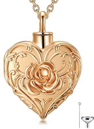 SOULMEET Joyería de cremación para cenizas de oro blanco, oro rosa, oro amarillo, collar personalizado con medallón de árbol de la vida, mariposa, corazón rosa para cenizas para mantener a los perros