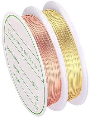 2 Pezzi Filo di Rame 15m 0.3mm Protetto Dall'ossidazione, Flessibile per Perline, Bracciali, Collane e Creazione di Gioielli (Rame e Oro)