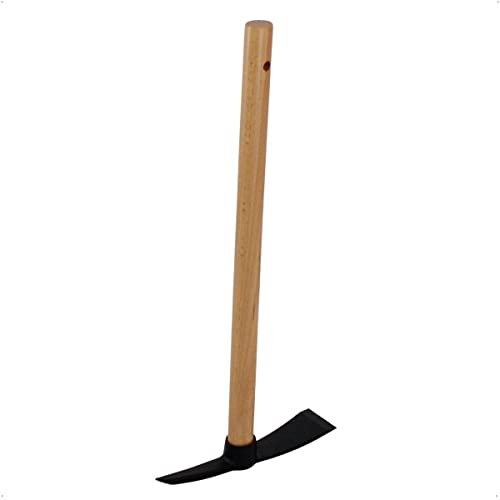 Galaflor Kleinpickel aus Stahl mit 47 cm Holz-Griff und Aufhängeloch, Gesamtlänge 51 cm, Arbeitsbreite Pickel 1,8 cm; breites Blatt 4,5 cm - Gartenhacke, Kombihacke, Spitzhacke, Gartenwerkzeug