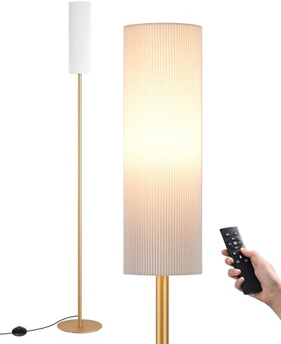 EDISHINE Stehlampe Wohnzimmer 165cm, Standleuchte LED Dimmbar, Stehleuchte Gold mit Fernbedienung & E27 Glühbirne (3 Farbtemperaturen 3000K-6000K), Modern Leselampe Schlafzimmer
