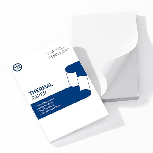 A4 Thermopapier Odaro 210 x 297mm, Weißes A4 Druckerpapier -100 Blatt Bürobedarf, Kompatibel mit M08F, M832,M835 Q302,MT800, MT800Q und anderen tragbaren A4 Druckern