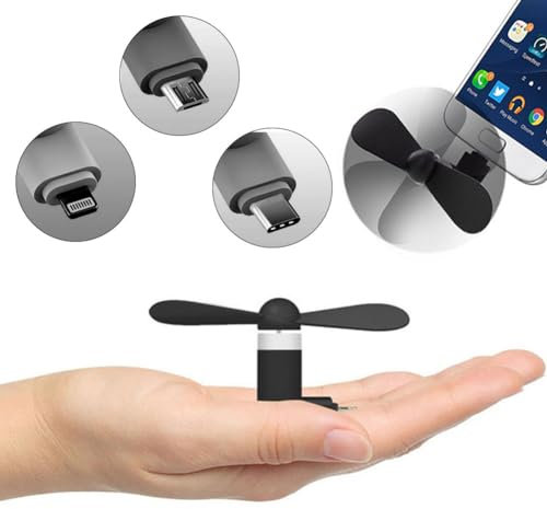 Comioke Mini ventilateur USB 3 en 1 pour téléphone portable, compatible avec i-Phone/i-P-ad/smartphone Android, tablette, micro USB/type C/port Lightning, mini ventilateur de téléphone portable