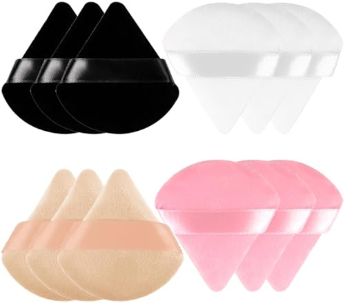 Visxcnu Borla Maquillaje para cara,Triángulo Maquillaje Borla de polvo,12Piezas Soplos de Polvo sueltos,Powder Puff, Esponjas Triangulares Para Maquillaje Facial,RáPidamente Maquillaje 3 Segundos