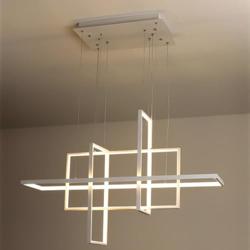 Dopa Dopastore Lampadario a Sospensione LED 98W Design Geometrico 4 Rettangoli Bianco Lampada Moderna IP20 Per Interni Cucina Soggiorno (Luce calda 3000K)