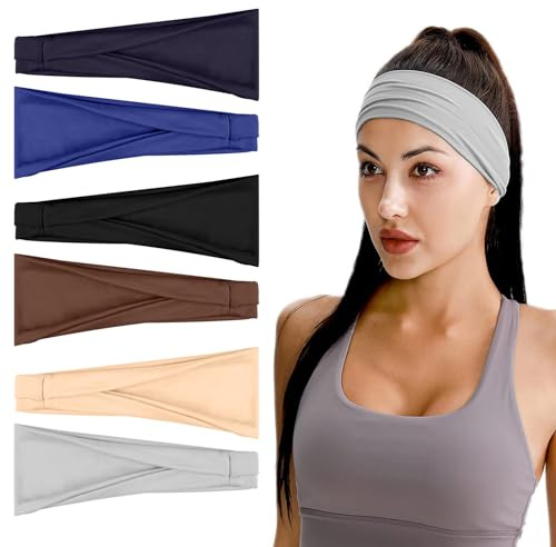 Flintronic 6PC Bandeau Cheveux Femme Tricotés, Elastique Coton Bandeau de Sport Couleurs Mixtes pour Femmes et Filles, Bandeau de Yoga pour Course Randonnée Lavage du Visage Maquillage Vélo Fitness