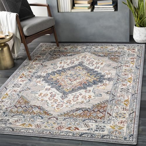 Livabliss Casablanca Vintage groß - Wohnzimmer 140x200 cm, Esszimmer, Schlafzimmer, Orientalischer e Boho Style - Carpet Living Room, Bunter Muster, Taupe, Blau und Grau