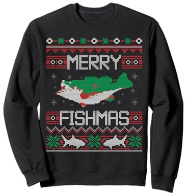 Merry Fishmas Poisson Pêche Pêcheur Laid Noël Pull Sweatshirt