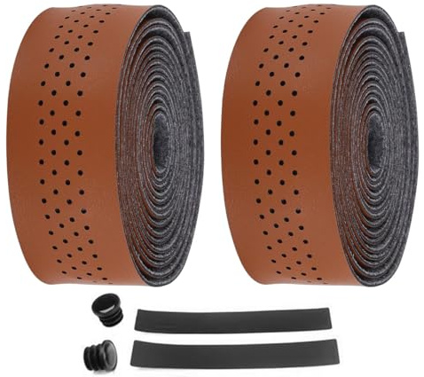 Namvo Cycling Bike Handlebar Tape PU Leather Look Bar Tape Road Bike Non-Slip Bike Tape Includes 1 Pair Handlebar Plu,gs (Brown 3x215cm)