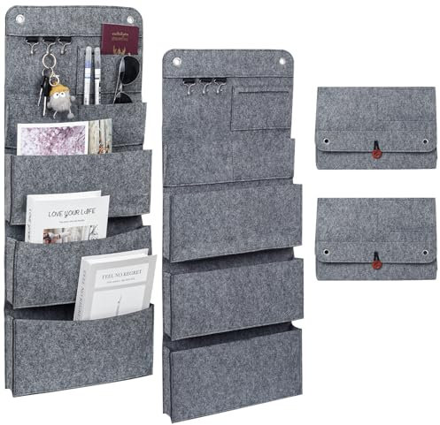 Wusboo 2 Teiliges Hängeorganizer, Set Wandorganizer Hängend Filz, Organizer zum Hängen, 6 Fächer, 3 Haken, Geeignet, Organizer Hängend für Türen, Badezimmer, Flure, Büros, Wohnmobilund Camping