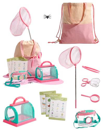 ROBOTIME Kit acchiappa insetti e esploratore all'aperto, 8 pezzi, per bambini dai 3 anni in su, rosa