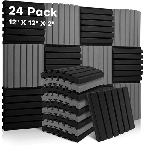 24 Pack Sound Proofing Acoustic Wall Panels, 2 X 12 X 12 / 5 X 30 X 30 CM Curved Acoustic Foam Panels, Soundproofing Foam Panels, Sound Absorbing Panels for Studio, Home, Offices