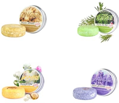 Natural Shampoo Bar | Sulfate-Free Vegan Solid Shampoo for Dandruff Relief & Scalp Health | Coconut, Olive & Camellia Oils, Shea Butter, Tea Tree & Lemon | 80g (One Size 80g, Jasmine)