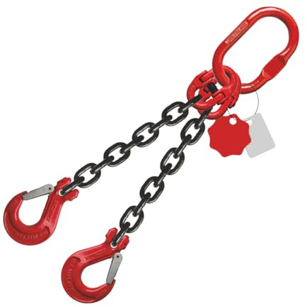 2-Strang 10mm Kettengehänge Anschlagkette Krankette EN 818-4 schwarz GK8 hochfest und geprüft Tragfähigkeit:4,25t Beschlagteile nach EN 1677-2 (1m mit Verkürzungshaken)
