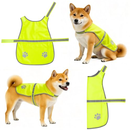 GAZIL Chaleco Reflectante para Perros Grandes, Chaqueta de Alta Visibilidad Amarillo Fluorescente, Correas Ajustables, Perímetro de Cuello 42-46 cm