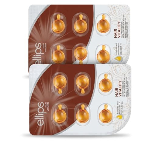 Ellips Vitaminas para el Cabello Vitalidad | Sérum Capilar Protector Térmico | Aceite de Ginseng, Miel y Argán | Cápsulas Líquidas – Pack de 2 Blísteres (12x1ml)