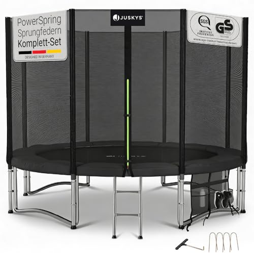 Juskys trampolino JumpMaster L Ø 305 cm – trampolino da giardino per esterni con rete di sicurezza, scala e ancoraggi al suolo, bordo imbottito, portata 150 kg
