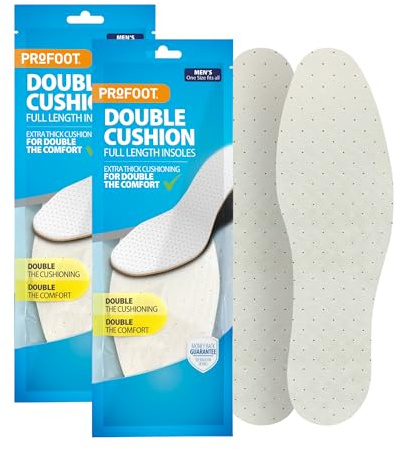 Profoot Double Cushion Insoles - Full Length Insoles for Men - Extra Thick Cushioning - Dual Layer Shoe Inserts - Ideal for Foot Discomfort - One Size Fits All - (2 Pack)