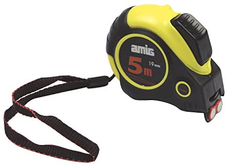 Amig - Flexómetro Magnético Profesional Mod.54-5 m x 19 mm - Cinta Métrica Auto Enrollable - Con Función de Bloqueo y Clip de Cinturón - Amarillo y Negro